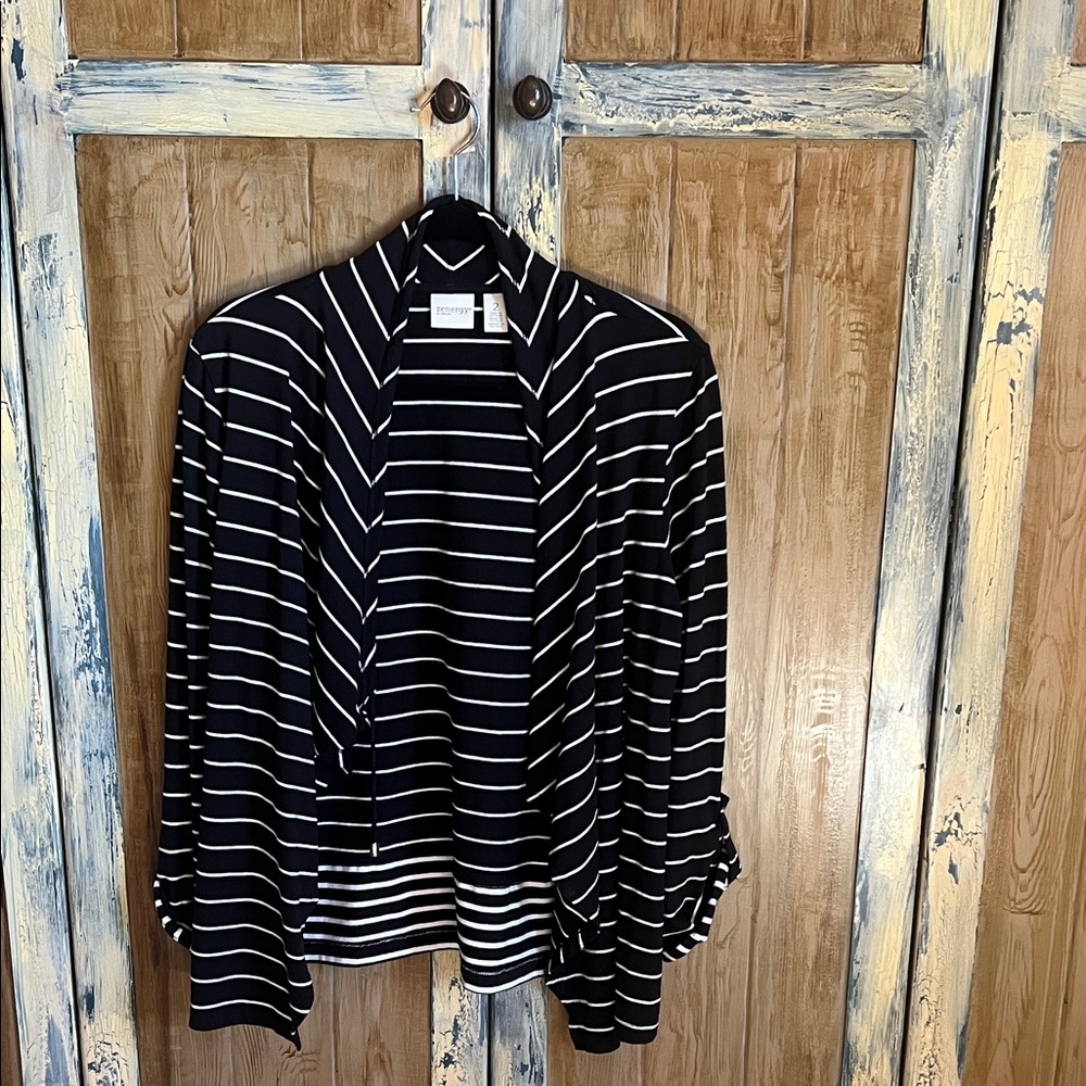 Chico's Black and White Striped Blazer